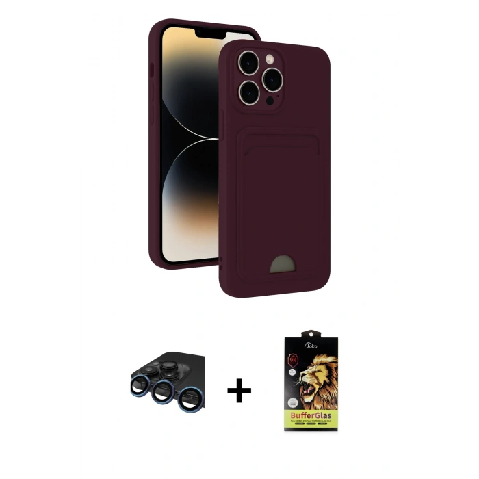 MARSİLYAN™- iPhone 15 Pro Max Kılıf Vadi Çizgi Prime - Siyah Buffer Cam Ekran Koruyucu + Raze Metal Kamera Lens - LT