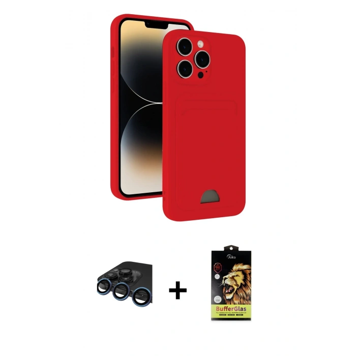 MARSİLYAN™- iPhone 15 Pro Max Kılıf Vadi Çizgi Prime - Siyah Buffer Cam Ekran Koruyucu + Raze Metal Kamera Lens - LT