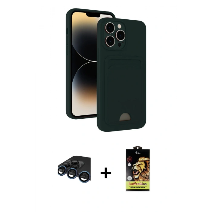 MARSİLYAN™- iPhone 15 Pro Max Kılıf Vadi Çizgi Prime - Siyah Buffer Cam Ekran Koruyucu + Raze Metal Kamera Lens - LT