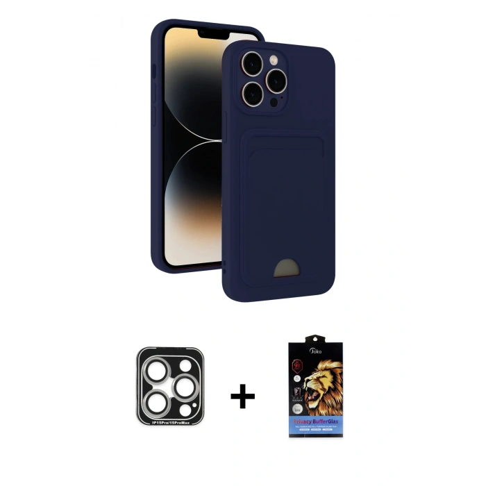 MARSİLYAN™- iPhone 15 Pro Max Kılıf Vadi Çizgi Prime - Siyah Buffer Hayalet Cam Ekran Koruyucu + PVD Metal Kamera Lens - GS