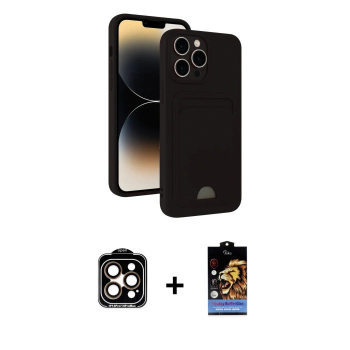 MARSİLYAN™- iPhone 15 Pro Max Kılıf Vadi Çizgi Prime - Siyah Buffer Hayalet Cam Ekran Koruyucu + PVD Metal Kamera Lens - TU