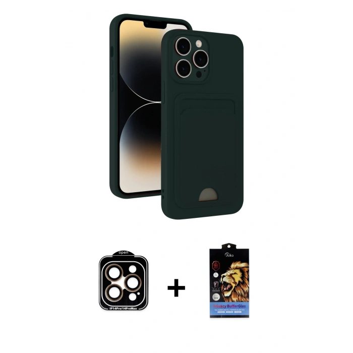 MARSİLYAN™- iPhone 15 Pro Max Kılıf Vadi Çizgi Prime - Siyah Buffer Hayalet Cam Ekran Koruyucu + PVD Metal Kamera Lens - TU