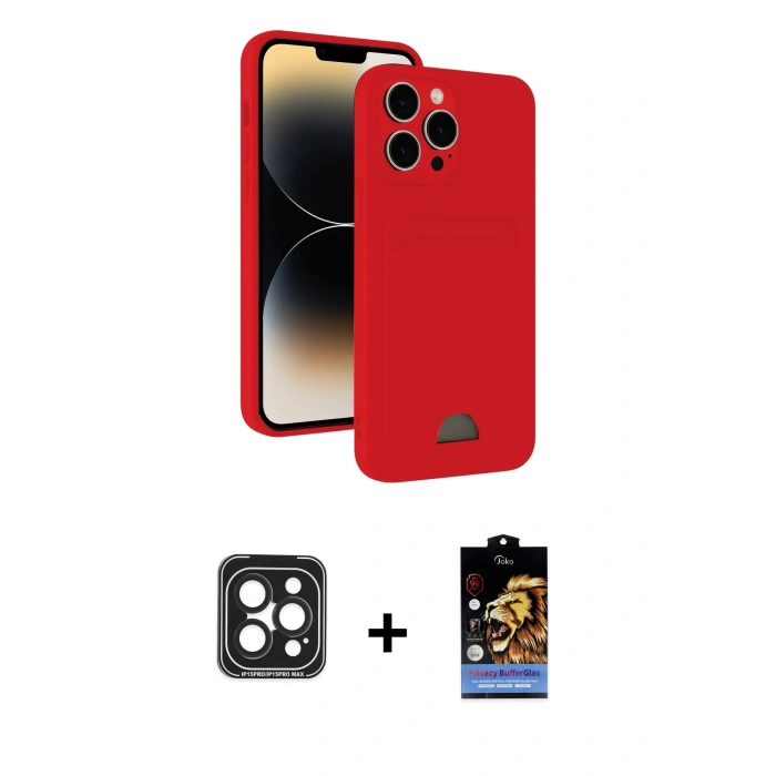 MARSİLYAN™- iPhone 15 Pro Max Kılıf Vadi Çizgi Prime - Siyah Buffer Hayalet Cam Ekran Koruyucu + PVD Metal Kamera Lens - SH