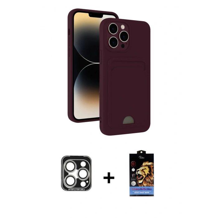 MARSİLYAN™- iPhone 15 Pro Max Kılıf Vadi Çizgi Prime - Siyah Buffer Hayalet Cam Ekran Koruyucu + PVD Metal Kamera Lens - GS