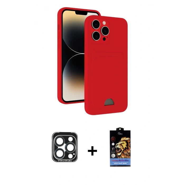 MARSİLYAN™- iPhone 15 Pro Max Kılıf Vadi Çizgi Prime - Siyah Buffer Hayalet Cam Ekran Koruyucu + PVD Metal Kamera Lens - LT