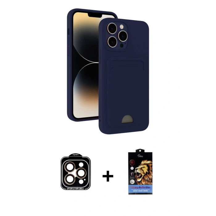 MARSİLYAN™- iPhone 15 Pro Max Kılıf Vadi Çizgi Prime - Siyah Buffer Hayalet Cam Ekran Koruyucu + PVD Metal Kamera Lens - TU