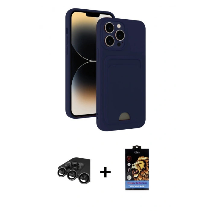 MARSİLYAN™- iPhone 15 Pro Max Kılıf Vadi Çizgi Prime - Siyah Buffer Hayalet Cam Ekran Koruyucu + Raze Metal Kamera Lens - TMGI