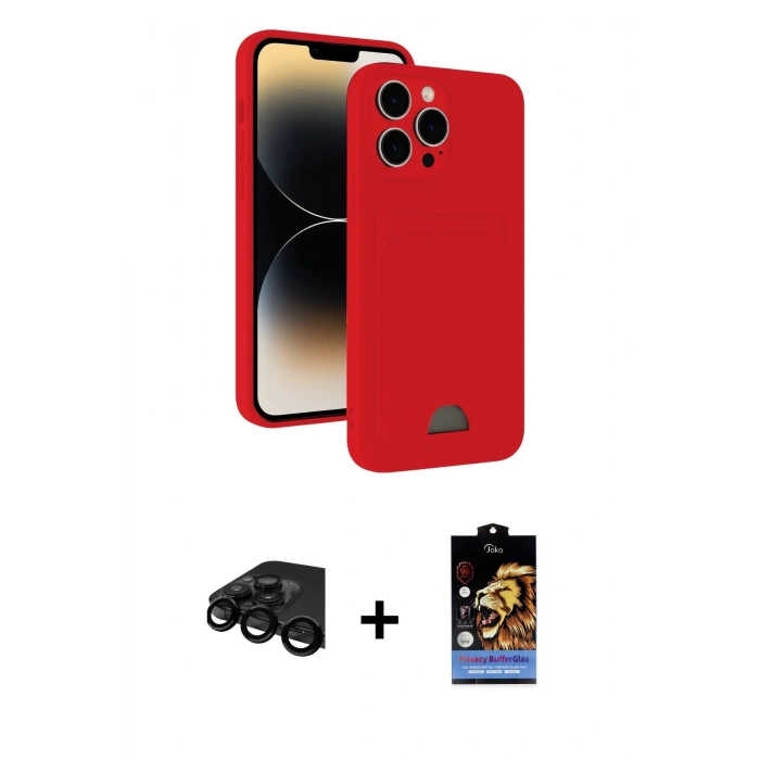 MARSİLYAN™- iPhone 15 Pro Max Kılıf Vadi Çizgi Prime - Siyah Buffer Hayalet Cam Ekran Koruyucu + Raze Metal Kamera Lens - SH