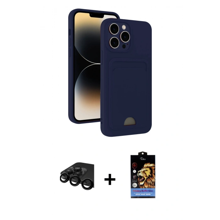MARSİLYAN™- iPhone 15 Pro Max Kılıf Vadi Çizgi Prime - Siyah Buffer Hayalet Cam Ekran Koruyucu + Raze Metal Kamera Lens - SH