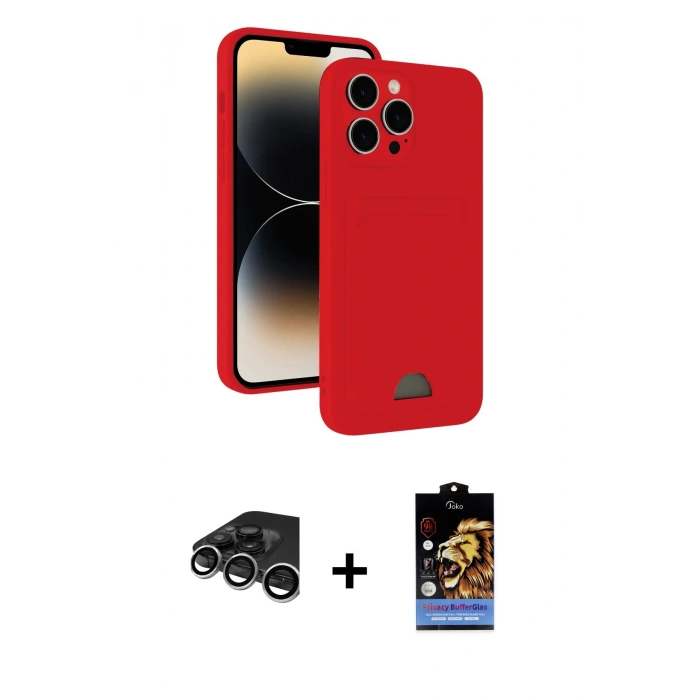 MARSİLYAN™- iPhone 15 Pro Max Kılıf Vadi Çizgi Prime - Siyah Buffer Hayalet Cam Ekran Koruyucu + Raze Metal Kamera Lens - GS