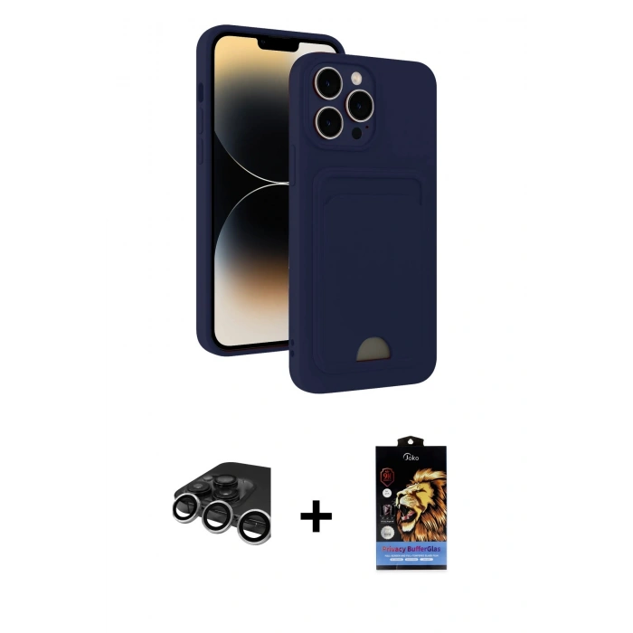 MARSİLYAN™- iPhone 15 Pro Max Kılıf Vadi Çizgi Prime - Siyah Buffer Hayalet Cam Ekran Koruyucu + Raze Metal Kamera Lens - GS