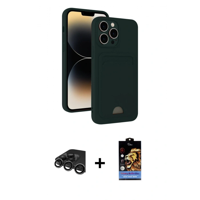 MARSİLYAN™- iPhone 15 Pro Max Kılıf Vadi Çizgi Prime - Siyah Buffer Hayalet Cam Ekran Koruyucu + Raze Metal Kamera Lens - TMGI