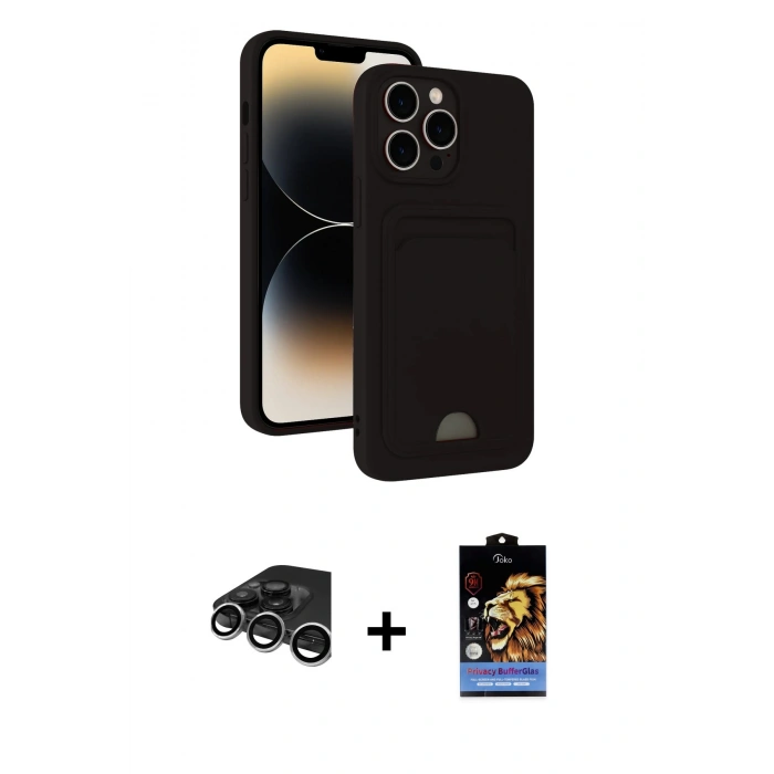 MARSİLYAN™- iPhone 15 Pro Max Kılıf Vadi Çizgi Prime - Siyah Buffer Hayalet Cam Ekran Koruyucu + Raze Metal Kamera Lens - GS