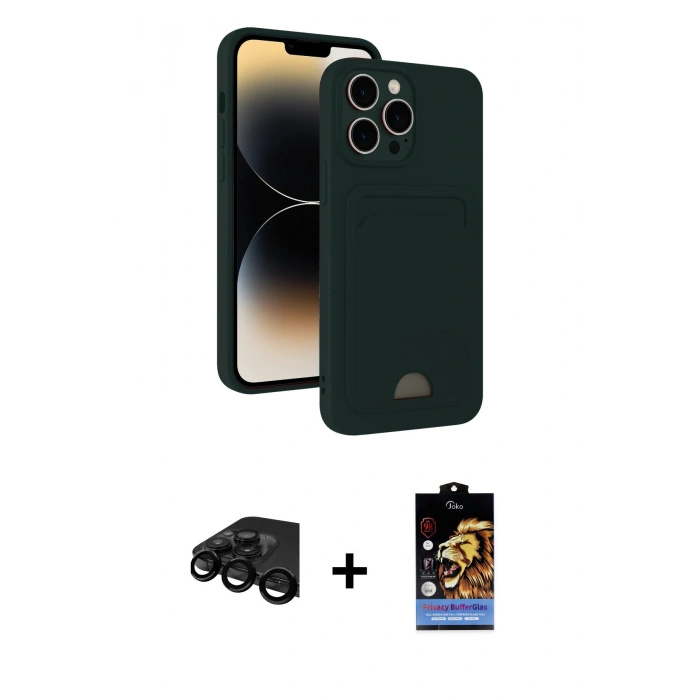 MARSİLYAN™- iPhone 15 Pro Max Kılıf Vadi Çizgi Prime - Siyah Buffer Hayalet Cam Ekran Koruyucu + Raze Metal Kamera Lens - SH