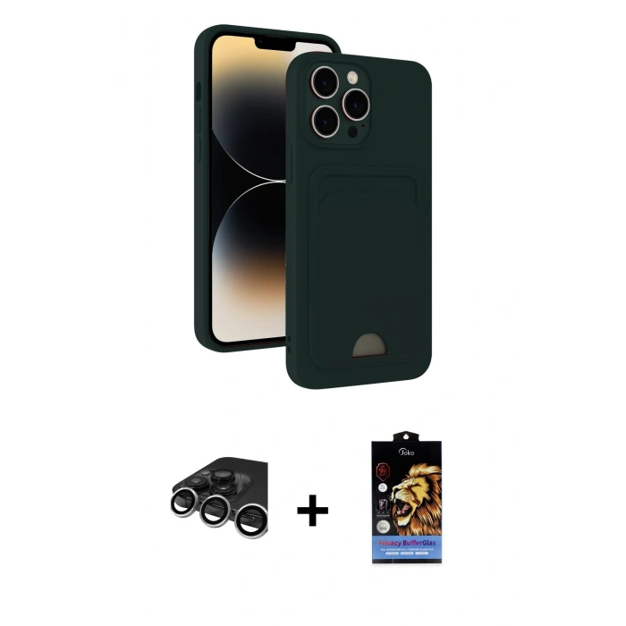 MARSİLYAN™- iPhone 15 Pro Max Kılıf Vadi Çizgi Prime - Siyah Buffer Hayalet Cam Ekran Koruyucu + Raze Metal Kamera Lens - GS