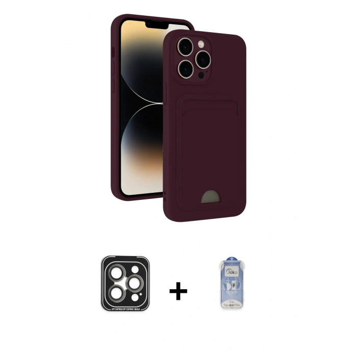 MARSİLYAN™- iPhone 15 Pro Max Kılıf Vadi Çizgi Prime - Siyah Joko Magic 5D Cam + PVD Metal Kamera Lens - GI