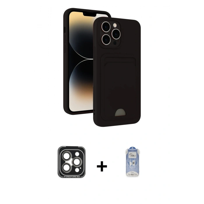 MARSİLYAN™- iPhone 15 Pro Max Kılıf Vadi Çizgi Prime - Siyah Joko Magic 5D Cam + PVD Metal Kamera Lens - GI