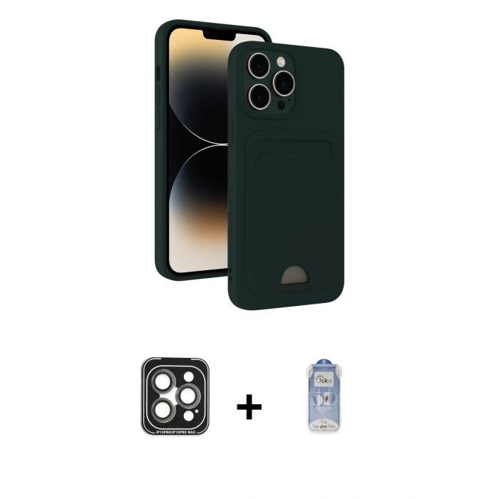 MARSİLYAN™- iPhone 15 Pro Max Kılıf Vadi Çizgi Prime - Siyah Joko Magic 5D Cam + PVD Metal Kamera Lens - GI