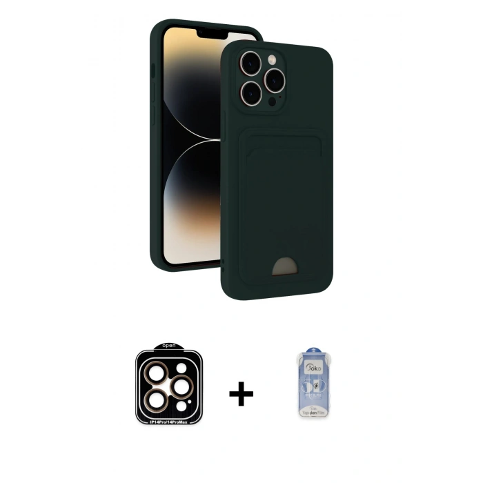 MARSİLYAN™- iPhone 15 Pro Max Kılıf Vadi Çizgi Prime - Siyah Joko Magic 5D Cam + PVD Metal Kamera Lens - TU