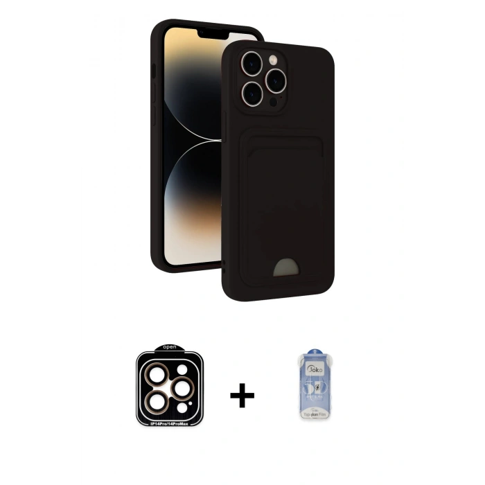 MARSİLYAN™- iPhone 15 Pro Max Kılıf Vadi Çizgi Prime - Siyah Joko Magic 5D Cam + PVD Metal Kamera Lens - TU