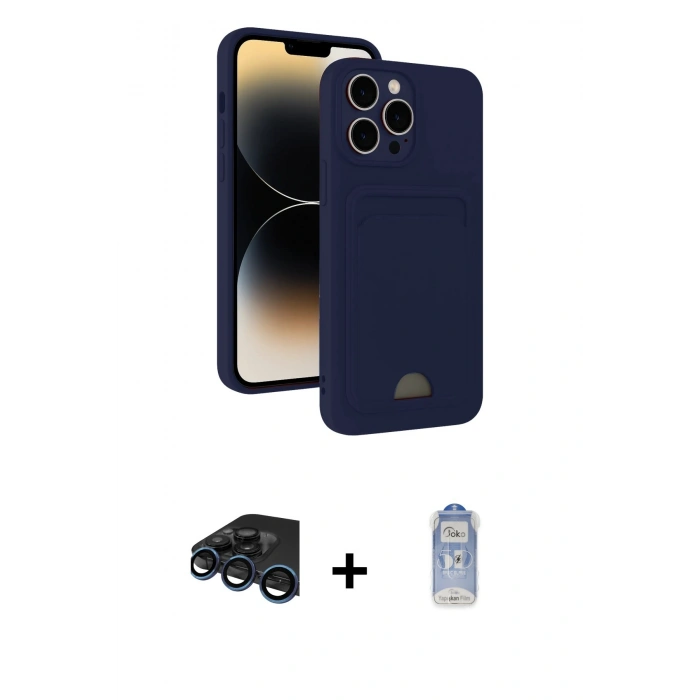 MARSİLYAN™- iPhone 15 Pro Max Kılıf Vadi Çizgi Prime - Siyah Joko Magic 5D Cam + Raze Metal Kamera Lens - LT