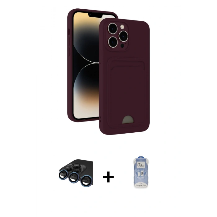MARSİLYAN™- iPhone 15 Pro Max Kılıf Vadi Çizgi Prime - Siyah Joko Magic 5D Cam + Raze Metal Kamera Lens - LT