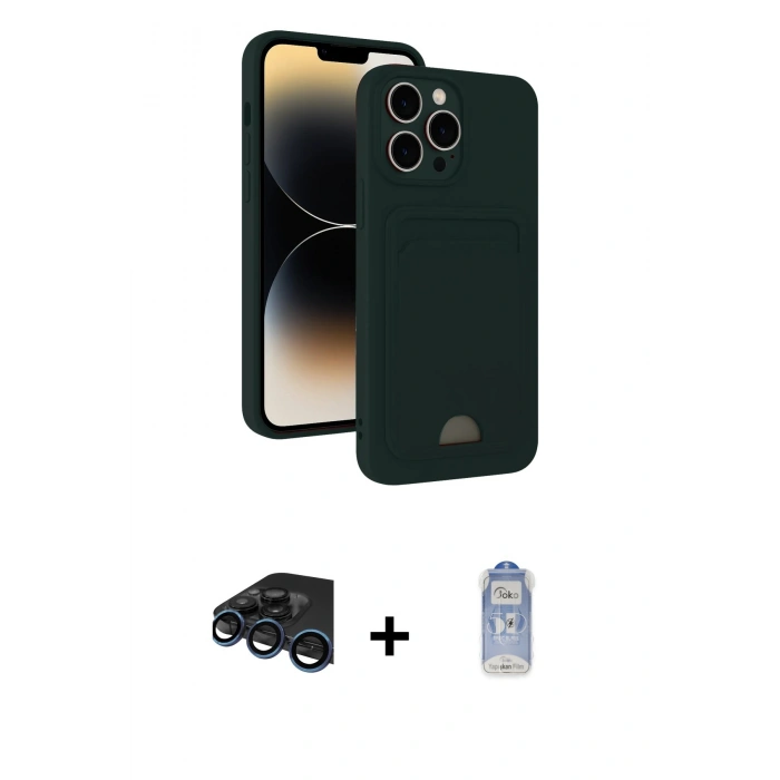 MARSİLYAN™- iPhone 15 Pro Max Kılıf Vadi Çizgi Prime - Siyah Joko Magic 5D Cam + Raze Metal Kamera Lens - LT