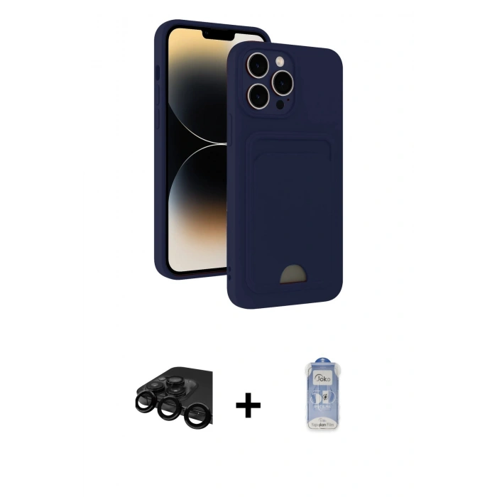 MARSİLYAN™- iPhone 15 Pro Max Kılıf Vadi Çizgi Prime - Siyah Joko Magic 5D Cam + Raze Metal Kamera Lens - SH