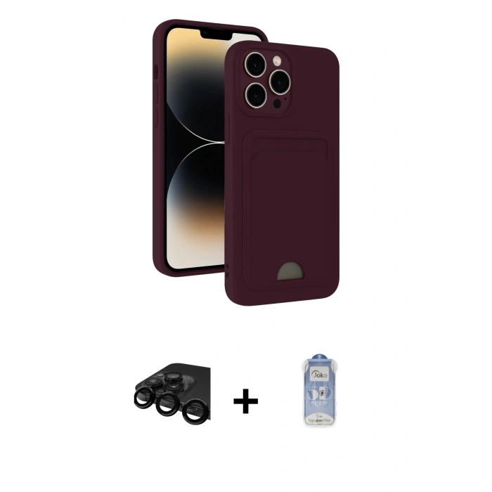MARSİLYAN™- iPhone 15 Pro Max Kılıf Vadi Çizgi Prime - Siyah Joko Magic 5D Cam + Raze Metal Kamera Lens - SH
