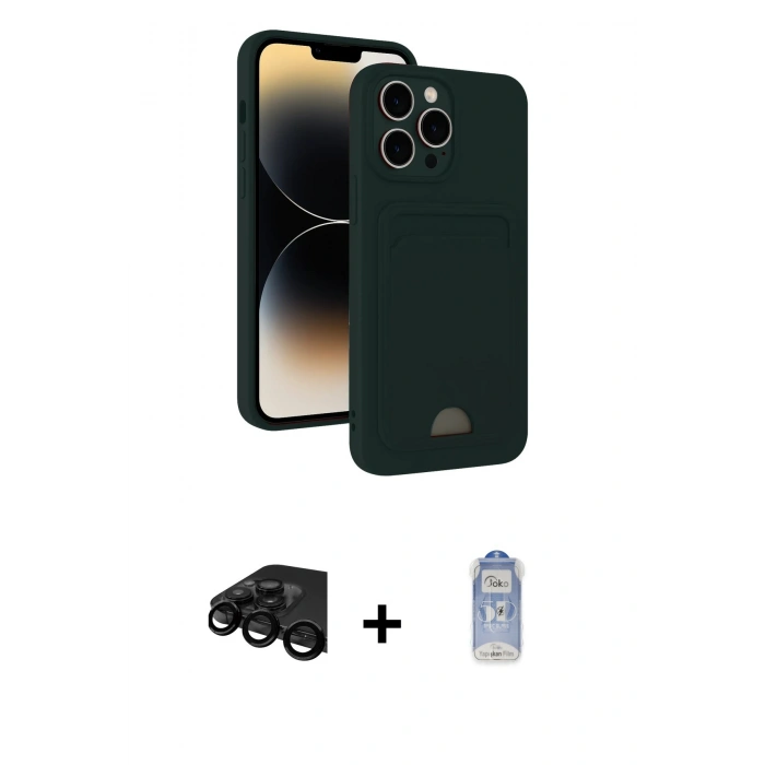 MARSİLYAN™- iPhone 15 Pro Max Kılıf Vadi Çizgi Prime - Siyah Joko Magic 5D Cam + Raze Metal Kamera Lens - SH