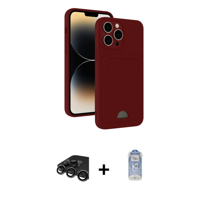 MARSİLYAN™- iPhone 15 Pro Max Kılıf Vadi Çizgi Prime - Siyah Joko Magic 5D Cam + Raze Metal Kamera Lens - TMGI