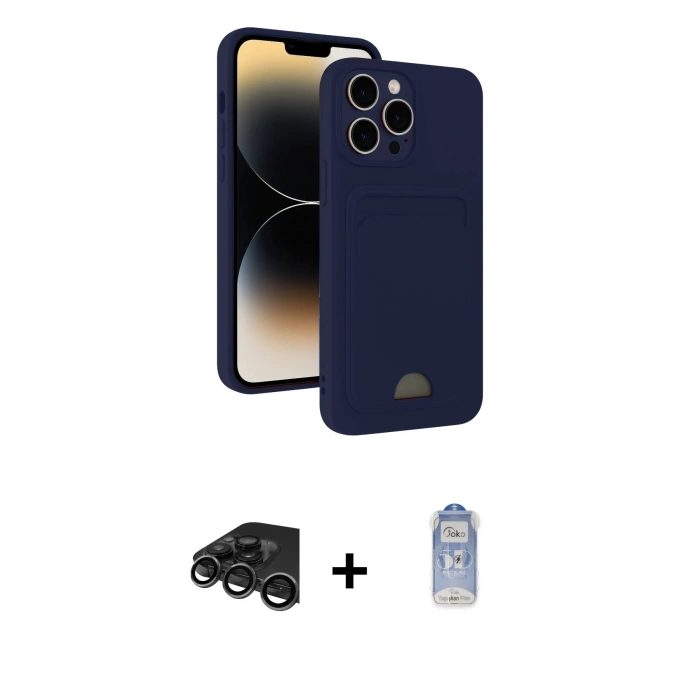 MARSİLYAN™- iPhone 15 Pro Max Kılıf Vadi Çizgi Prime - Siyah Joko Magic 5D Cam + Raze Metal Kamera Lens - TMGI
