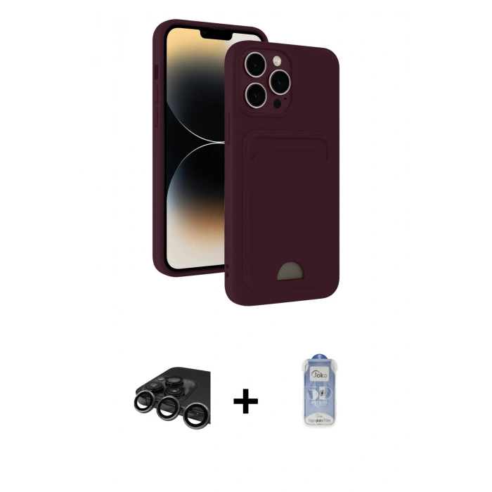 MARSİLYAN™- iPhone 15 Pro Max Kılıf Vadi Çizgi Prime - Siyah Joko Magic 5D Cam + Raze Metal Kamera Lens - TMGI