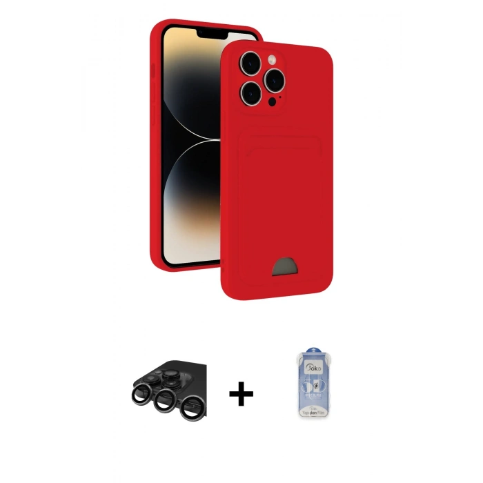 MARSİLYAN™- iPhone 15 Pro Max Kılıf Vadi Çizgi Prime - Siyah Joko Magic 5D Cam + Raze Metal Kamera Lens - TMGI