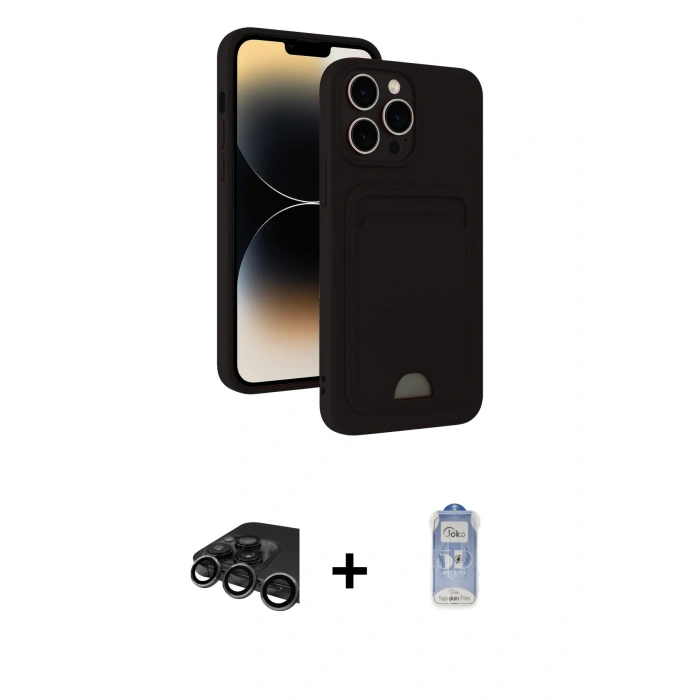 MARSİLYAN™- iPhone 15 Pro Max Kılıf Vadi Çizgi Prime - Siyah Joko Magic 5D Cam + Raze Metal Kamera Lens - TMGI
