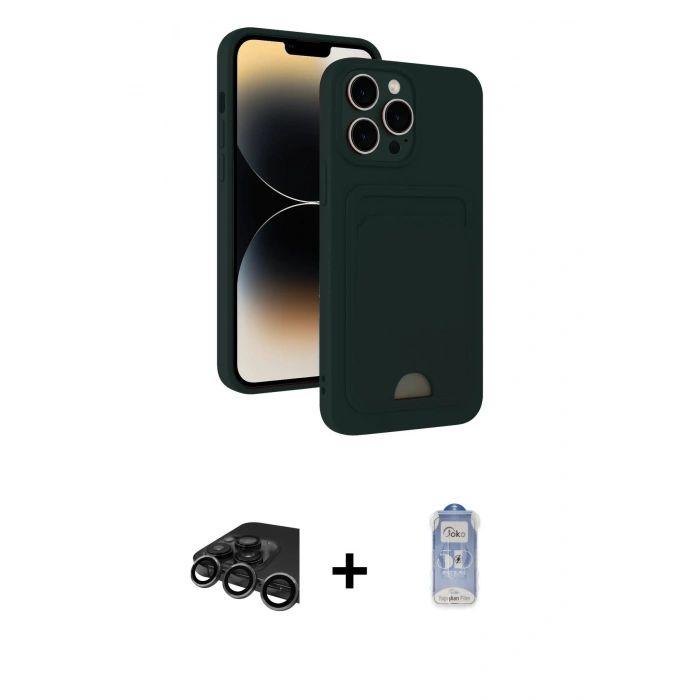 MARSİLYAN™- iPhone 15 Pro Max Kılıf Vadi Çizgi Prime - Siyah Joko Magic 5D Cam + Raze Metal Kamera Lens - TMGI