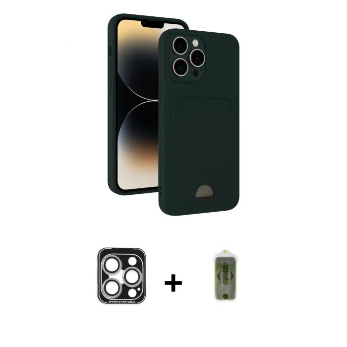 MARSİLYAN™- iPhone 15 Pro Max Kılıf Vadi Çizgi Prime - Siyah Joko Magic 5D Hayalet Cam + PVD Metal Kamera Lens - GS
