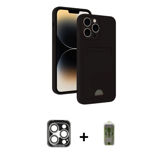 MARSİLYAN™- iPhone 15 Pro Max Kılıf Vadi Çizgi Prime - Siyah Joko Magic 5D Hayalet Cam + PVD Metal Kamera Lens - GS