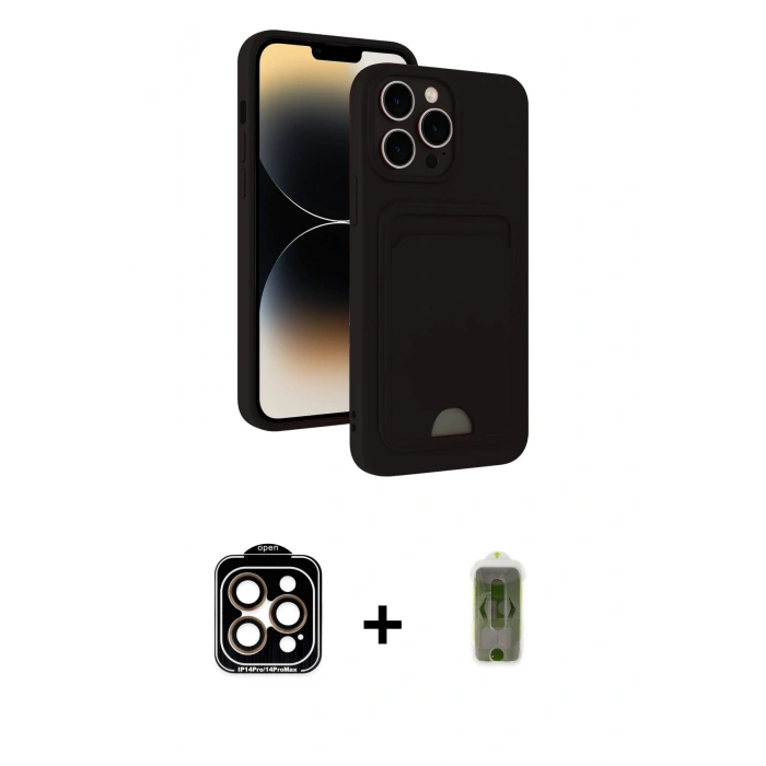MARSİLYAN™- iPhone 15 Pro Max Kılıf Vadi Çizgi Prime - Siyah Joko Magic 5D Hayalet Cam + PVD Metal Kamera Lens - TU