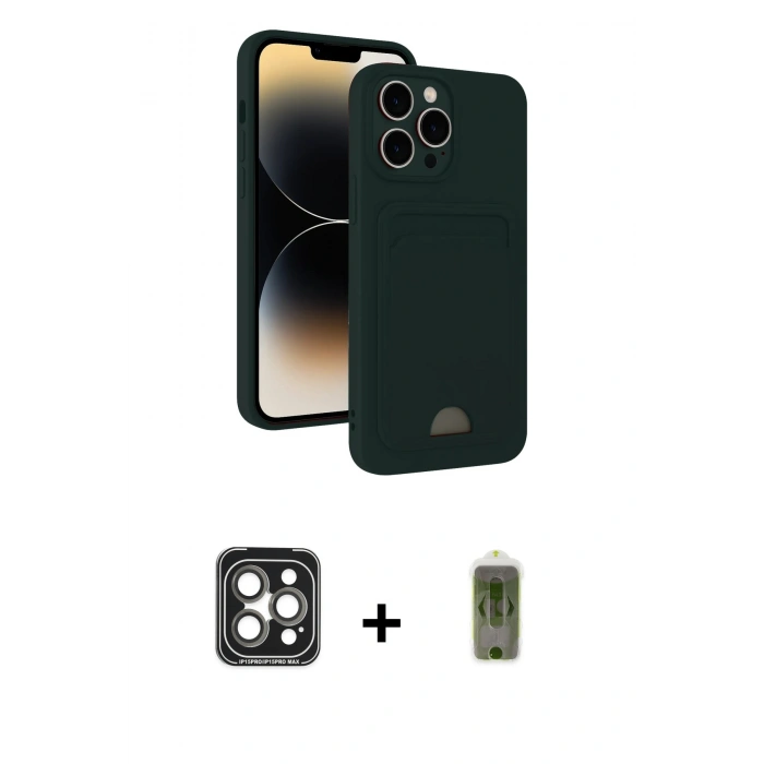 MARSİLYAN™- iPhone 15 Pro Max Kılıf Vadi Çizgi Prime - Siyah Joko Magic 5D Hayalet Cam + PVD Metal Kamera Lens - GI