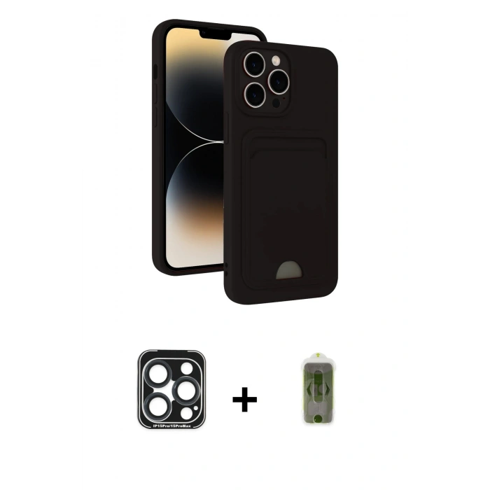 MARSİLYAN™- iPhone 15 Pro Max Kılıf Vadi Çizgi Prime - Siyah Joko Magic 5D Hayalet Cam + PVD Metal Kamera Lens - LT
