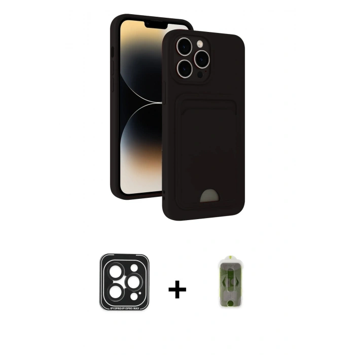 MARSİLYAN™- iPhone 15 Pro Max Kılıf Vadi Çizgi Prime - Siyah Joko Magic 5D Hayalet Cam + PVD Metal Kamera Lens - SH