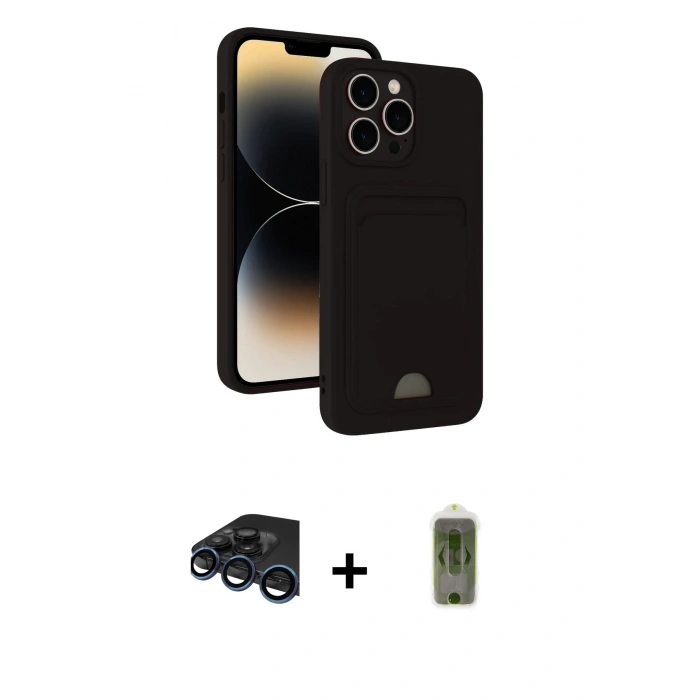 MARSİLYAN™- iPhone 15 Pro Max Kılıf Vadi Çizgi Prime - Siyah Joko Magic 5D Hayalet Cam + Raze Metal Kamera Lens - LT