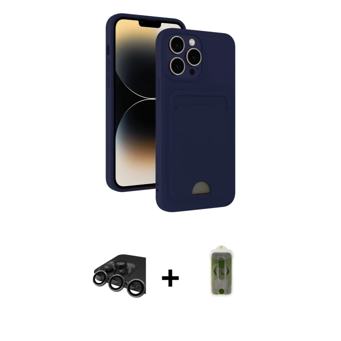 MARSİLYAN™- iPhone 15 Pro Max Kılıf Vadi Çizgi Prime - Siyah Joko Magic 5D Hayalet Cam + Raze Metal Kamera Lens - TMGI
