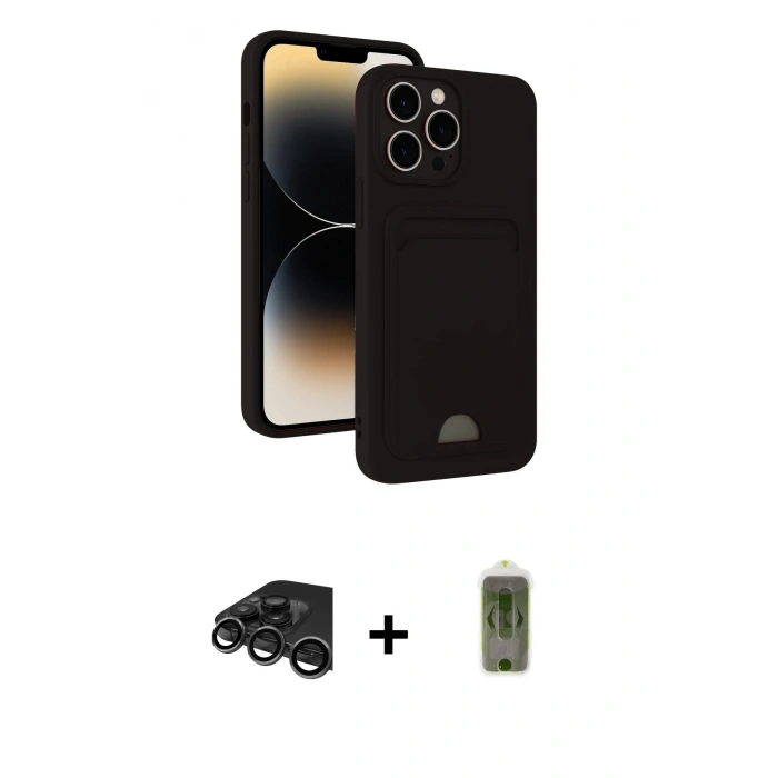 MARSİLYAN™- iPhone 15 Pro Max Kılıf Vadi Çizgi Prime - Siyah Joko Magic 5D Hayalet Cam + Raze Metal Kamera Lens - TMGI