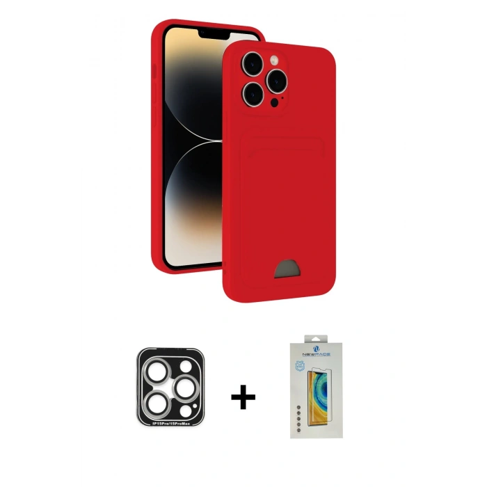 MARSİLYAN™- iPhone 15 Pro Max Kılıf Vadi Çizgi Prime - Siyah Polymer Nano Ekran Koruyucu + PVD Metal Kamera Lens - GS
