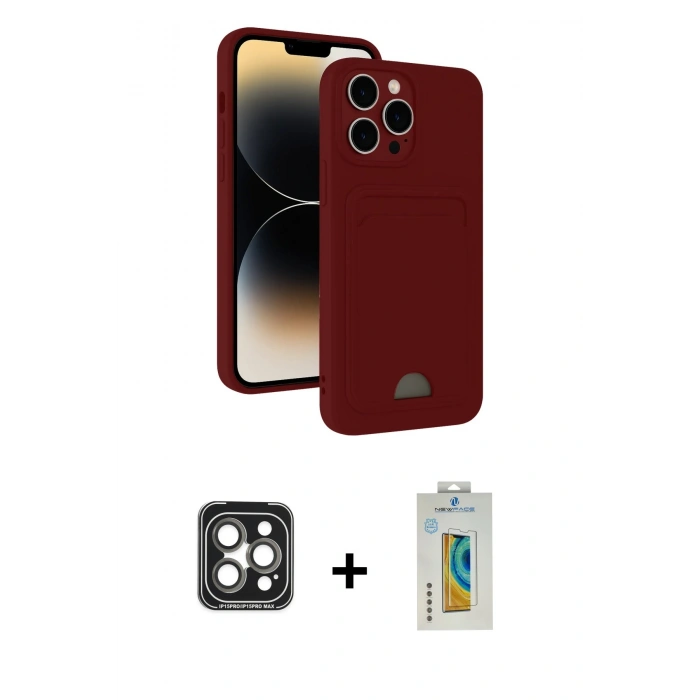 MARSİLYAN™- iPhone 15 Pro Max Kılıf Vadi Çizgi Prime - Siyah Polymer Nano Ekran Koruyucu + PVD Metal Kamera Lens - GI