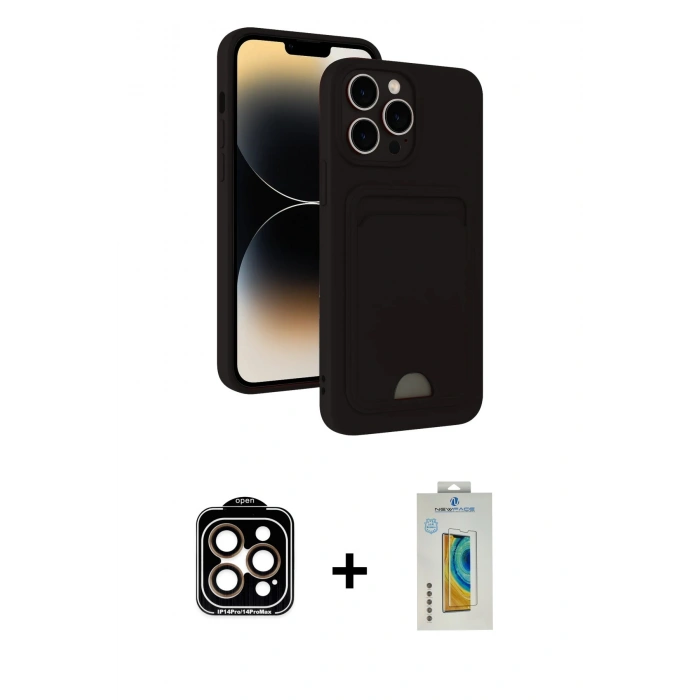 MARSİLYAN™- iPhone 15 Pro Max Kılıf Vadi Çizgi Prime - Siyah Polymer Nano Ekran Koruyucu + PVD Metal Kamera Lens - TU