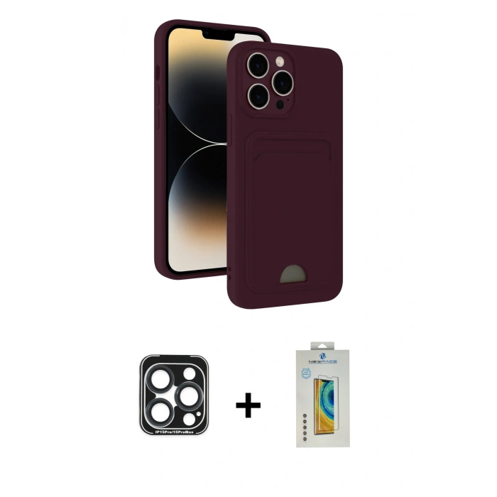 MARSİLYAN™- iPhone 15 Pro Max Kılıf Vadi Çizgi Prime - Siyah Polymer Nano Ekran Koruyucu + PVD Metal Kamera Lens - LT