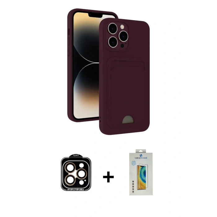 MARSİLYAN™- iPhone 15 Pro Max Kılıf Vadi Çizgi Prime - Siyah Polymer Nano Ekran Koruyucu + PVD Metal Kamera Lens - TU